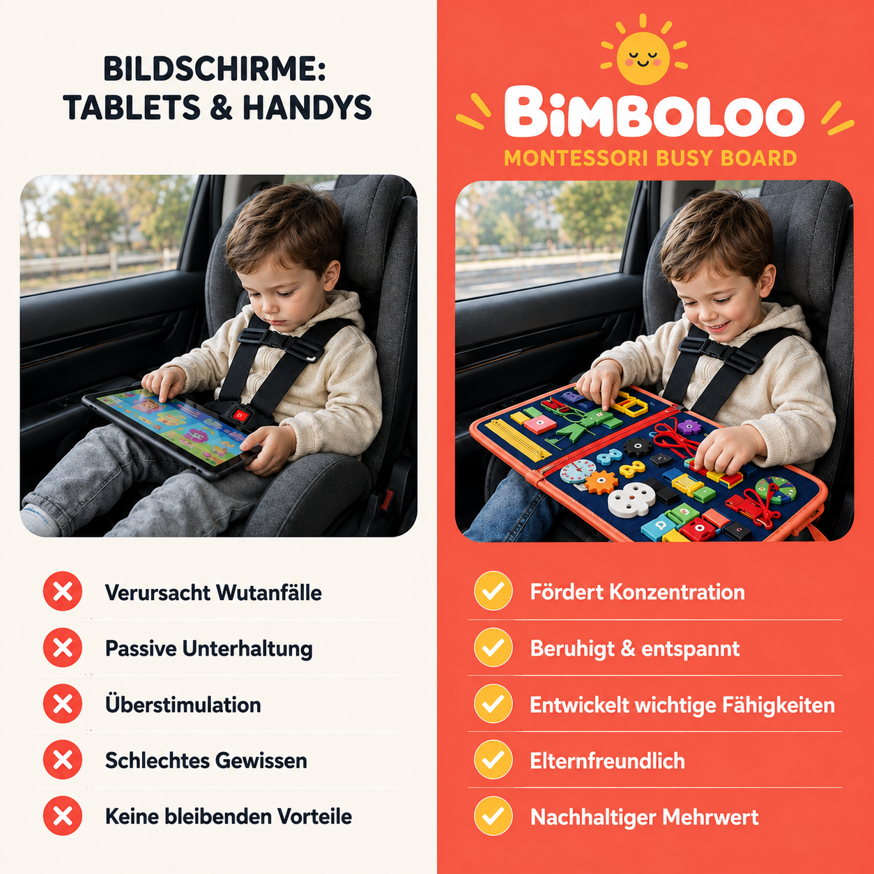 Bimboloo - Montessori Busy Board – 7-in-1 Lernspielzeug für Kleinkinder